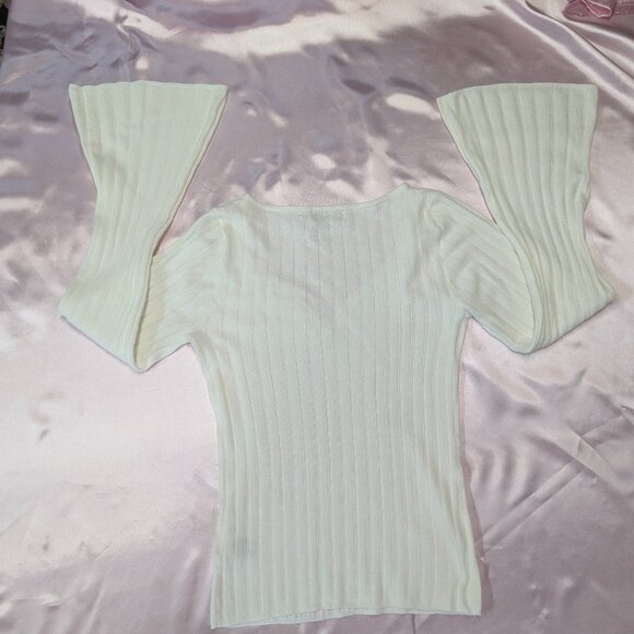 Sofia Size M Sheer Sweetheart Neck Sweater with Notched Stripes Winter White - Picture 11 of 14